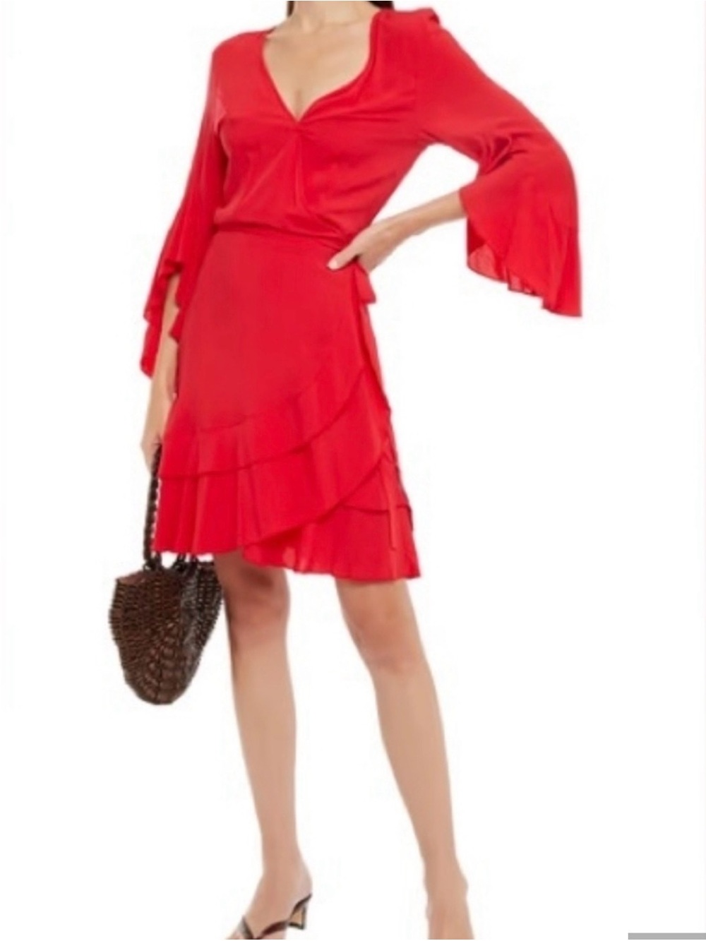 Melissa Odabash Red Ruffle Wrap Mini Dress